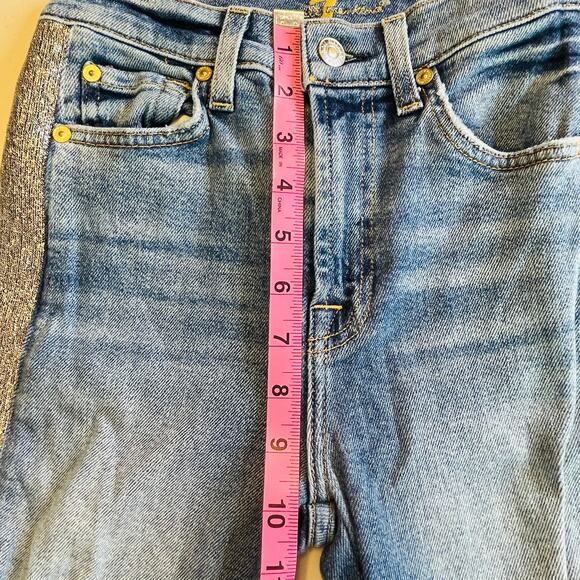 7 For All Mankind High Waist Ankle Skinny Blue Denim Silver Stripe Y2K Jeans 24 - Picture 13 of 15